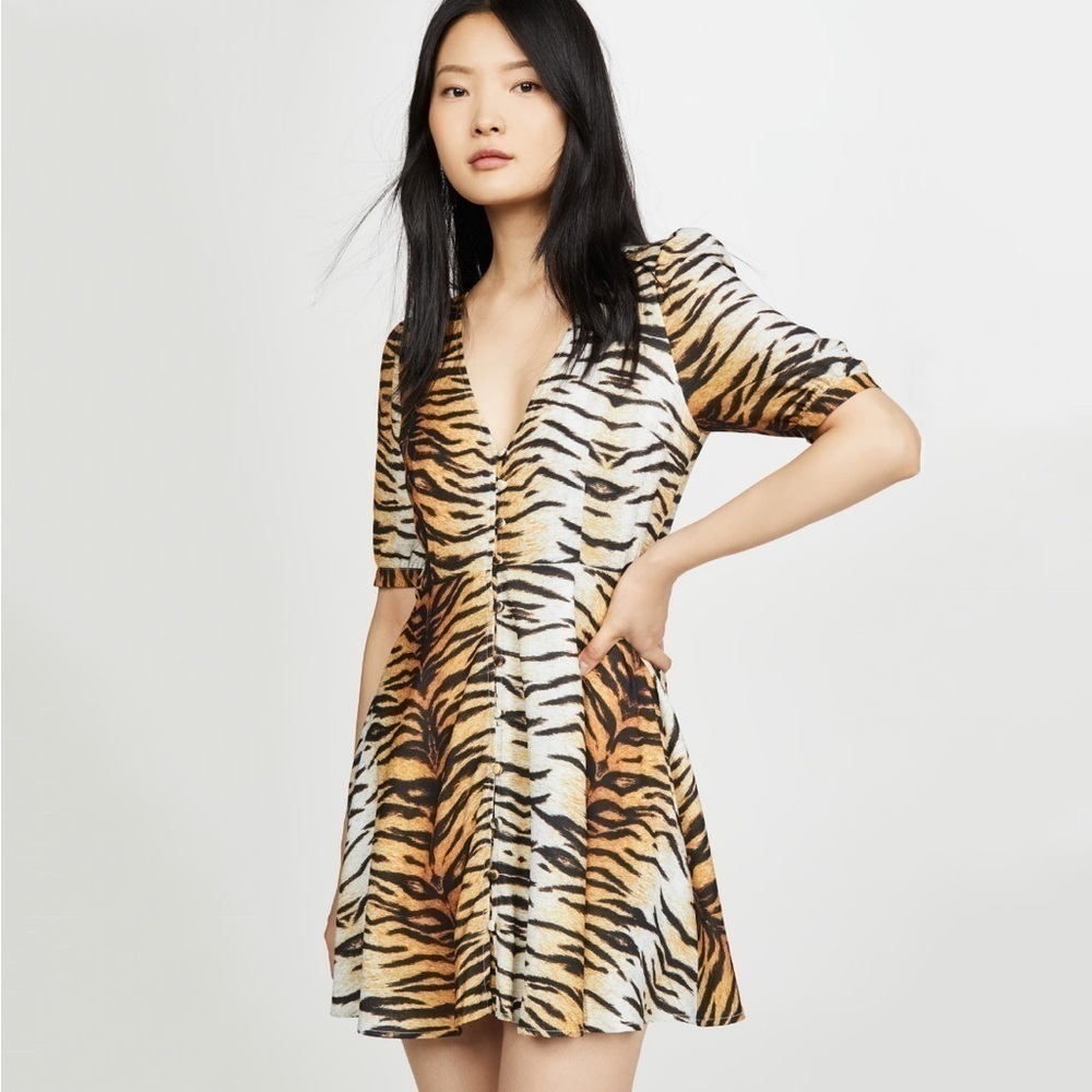 NWT Charlie Holiday Shopbop Avocado Zebra Print V-Neck Mini Dress